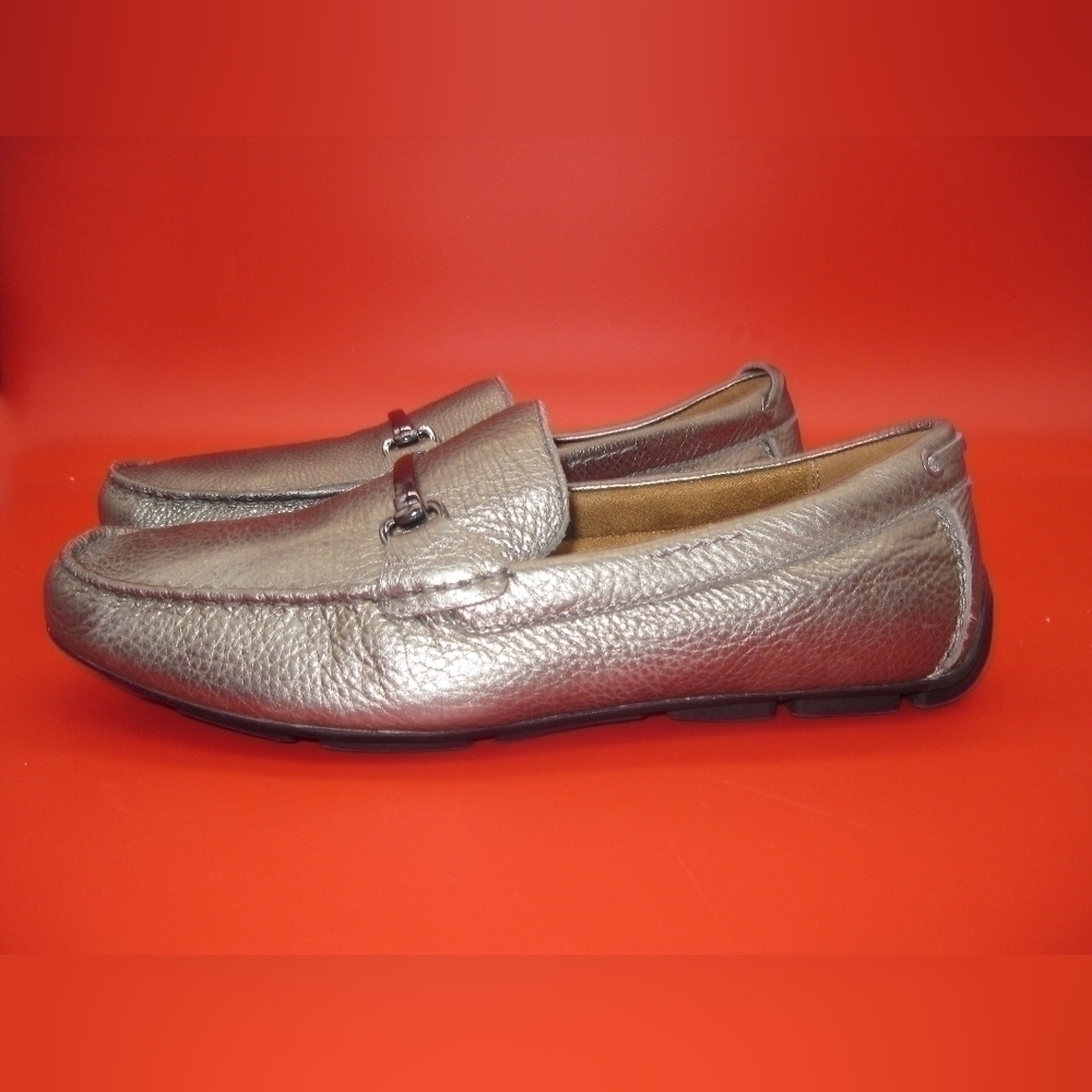 ALFANI SHOES MEN'S 9M MARCUS PEWTER TUMBLED LEATHER DRIVERS  SILVER